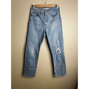Levis Jeans Womens 27 Wedgie Straight Med Wash Denim Mid Rise Stretch Distressed